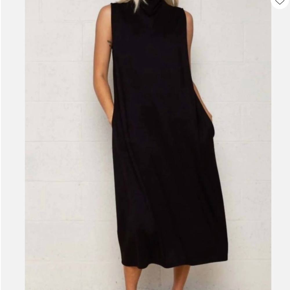 Luxe Mock Neck A Line Dress In Black XXL